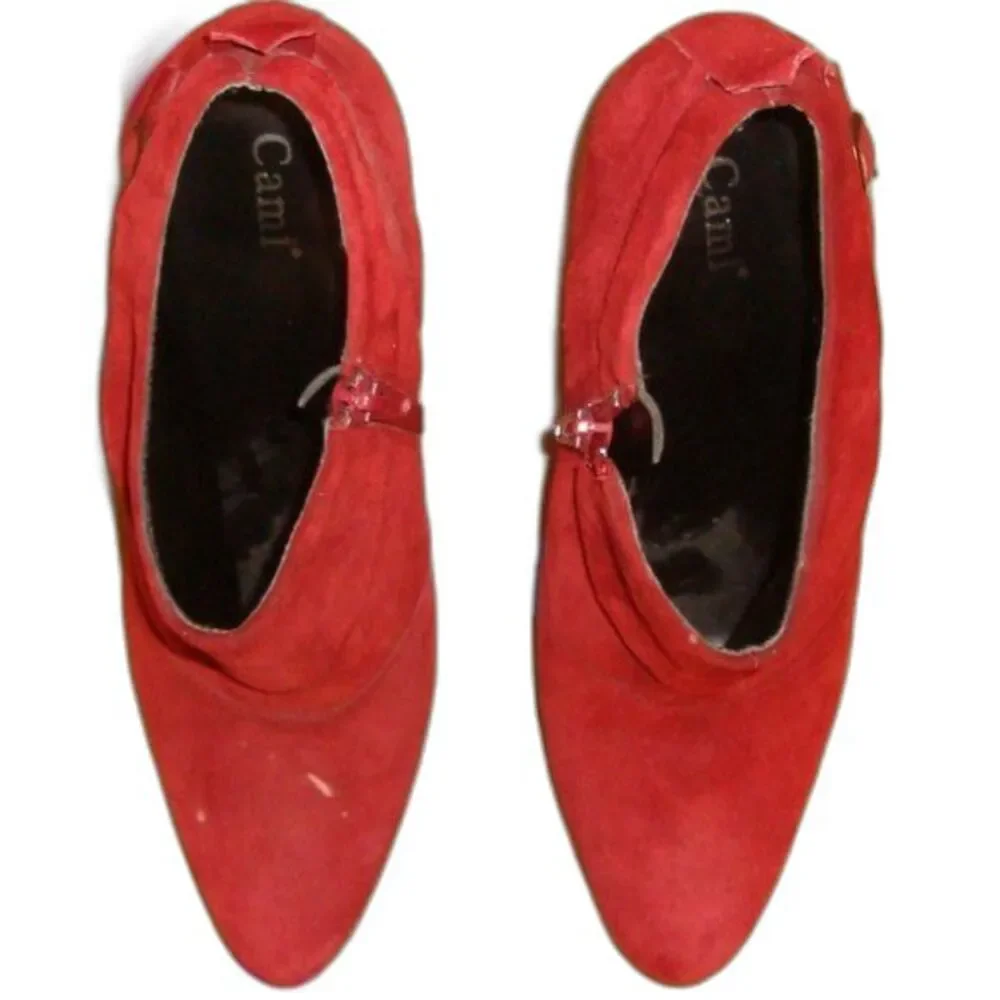 Vintage 80's Cami Red Suede High Heeled Boots Booties Womens Size 7